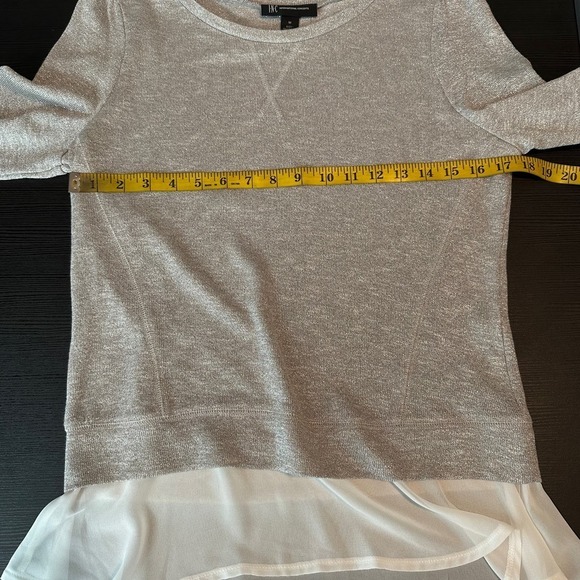 INC. International Concepts Gray Metallic Crew Neck Ruffle Hem Knit Top Medium - Picture 7 of 10